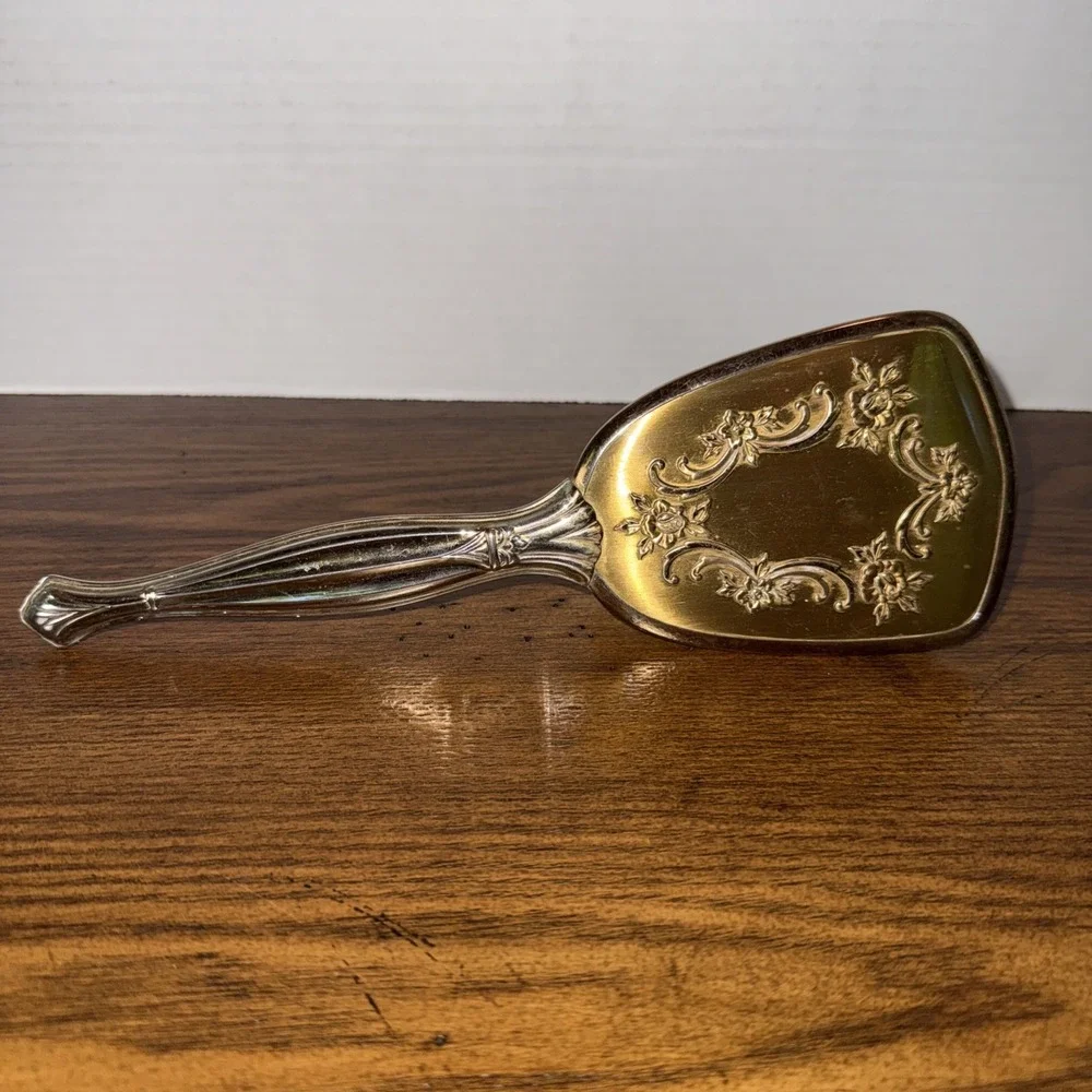 Vintage Vanity Hair Brush 1950s Gold Tone Metal Removable Head Hollywood Regency